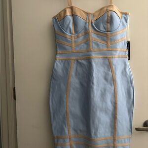 VENUS Strapless Blue and Tan Dress